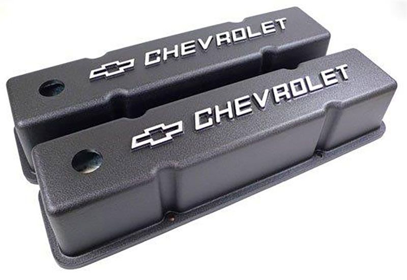 Black S/B Valve Covers with Bowtie " Chev Raised Logo RPCR6336