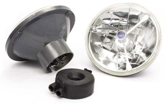 Round Replacement Head Light with Bulb 7", Tri-Bar with Blue Dot RPCR7405