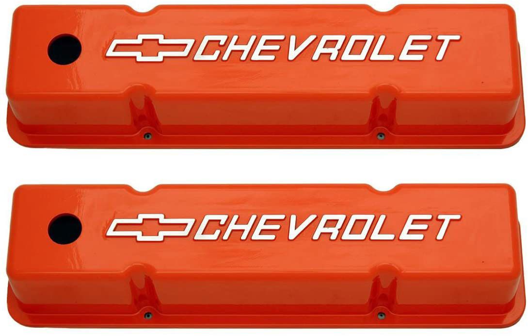 Fabricated Orange Aluminium Tall Valve Cover for S/B Chev with Chev Logo RPCR761