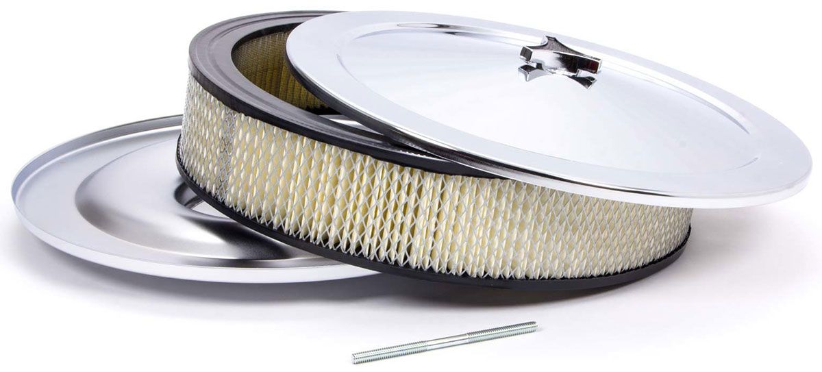 14" x 3" Muscle Car Style Air Cleaner with Flat Base & Paper Element (Chrome Top