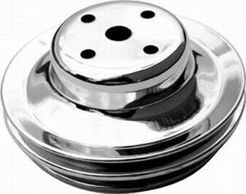 Polished Aluminium Water Pump Upper Pulley, Double Groove, 6.30" Dia, 2.30" Bolt