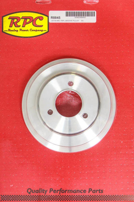 Satin Aluminium Crankshaft Lower Pulley, Triple Groove, 7.80" Dia, 2.30" Bolt Ci