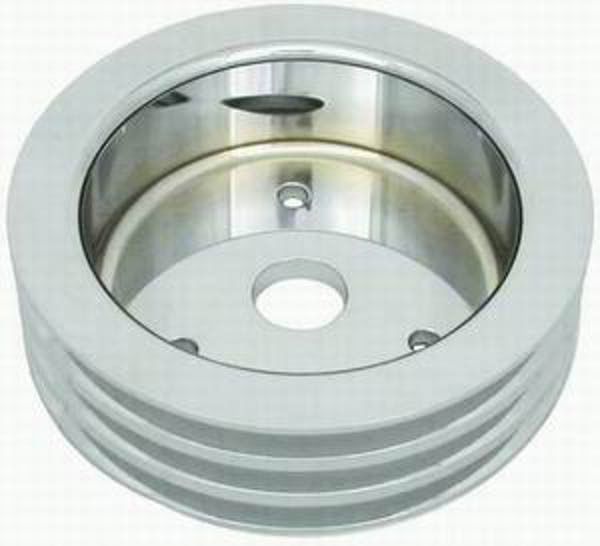 Polished Aluminium Crankshaft Lower Pulley, Triple Groove, 6.60" Dia, 1.75" Bolt