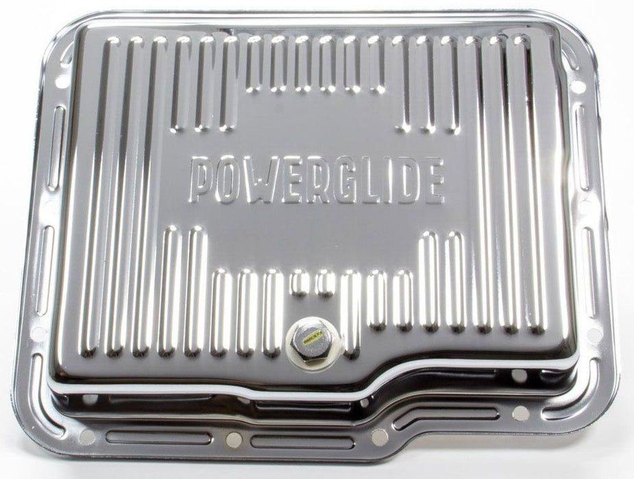 Chrome Steel Chev Powerglide Transmission Pan, Finned RPCR9124