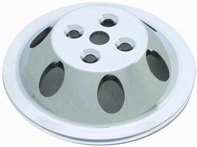 Polished Aluminium Water Pump Upper Pulley, Single Groove , 6.60" Dia, 1.75" Bol