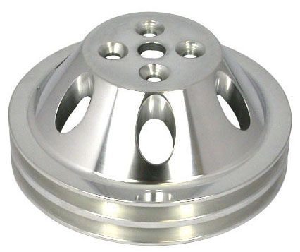 Polished Aluminium Water Pump Upper Pulley, Double Groove , 6.60" Dia, 1.75" Bol