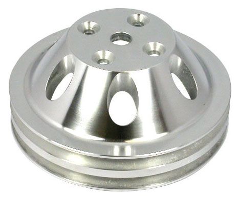 Polished Aluminium Water Pump Upper Pulley, Double Groove , 6.60" Dia, 2.30" Bol