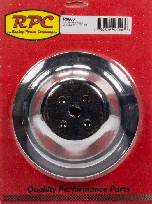 Chrome Steel Water Pump Upper Pulley, Single Groove 7.10" Dia, 1.75" Bolt Circle