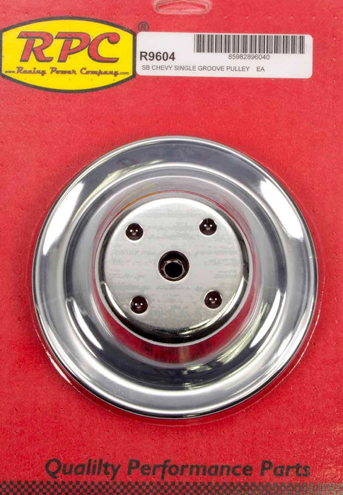 Chrome Steel Water Pump Upper Pulley, Single Groove 6.30" Dia, 2.30" Bolt Circle