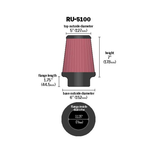 K&N Universal Clamp On Filter Fits 3.125 in (79 mm) KNRU-5100