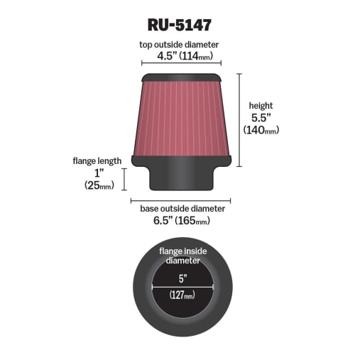 5" CLAMP ON TAPERED AIR FILTER KNRU-5147