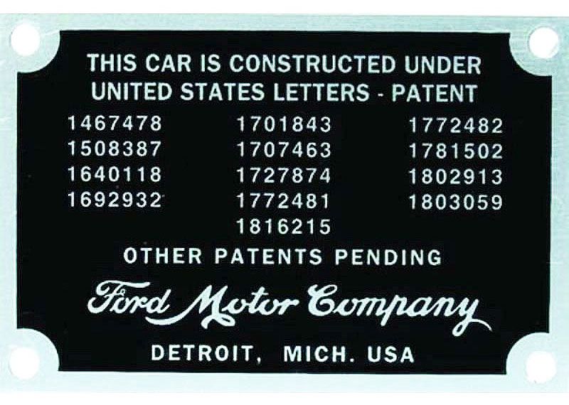 Vintique Inc Firewall Patent Number Plates VI40-18650